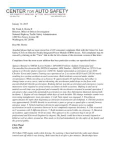 January 14, 2015 Mr. Frank S. Borris II Director, Office of Defects Investigation National Highway Traffic Safety Administration 1200 New Jersey Avenue SE Washington, DC 20590