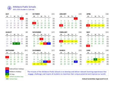 Attleboro Public SchoolsAcademic Calendar JULY M T 6 13