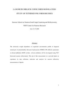 LANGMUIR DIBLOCK COPOLYMER MONOLAYERS STUDY OF TETHERED POLYMER BRUSHES