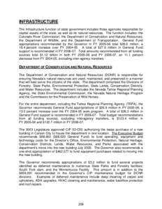 INFRASTRUCTURE The Infrastructure function of state government includes those agencies responsible for capital assets of the state, as well as its natural resources. The function includes: the Colorado River Commission; 