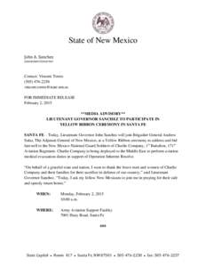 State of New Mexico John A. Sanchez Lieutenant Governor Contact: Vincent Torres