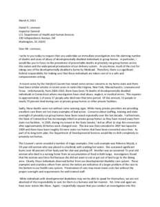 March 4, 2013 Daniel R. Levinson Inspector General U.S. Department of Health and Human Services 330 Independence Avenue, SW Washington, DC 20201