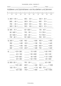 Hamsterkiste Mathe – Marathon 3 Name: ____________________________________________ Datum: ______________ Klasse: _________ Addieren und Subtrahieren von Hundertern und Zehnern  lllll l lllll lllllllll l lllllllll l lll