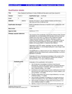 Review of ECE quals  #3 NZ Cert ECEC L3 Draft for Approval to List - March 20155