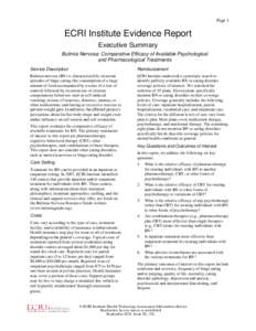 Page 1  ECRI Institute Evidence Report Executive Summary Bulimia Nervosa: Comparative Efficacy of Available Psychological and Pharmacological Treatments