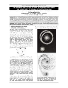 Journal of Astronomical History and Heritage, 15(1), THE M51 MYSTERY: LORD ROSSE, ROBINSON, SOUTH AND THE DISCOVERY OF SPIRAL STRUCTURE IN 1845 Wolfgang Steinicke Gottenheimerstr. 18, D-79224, Umkirch, Ger