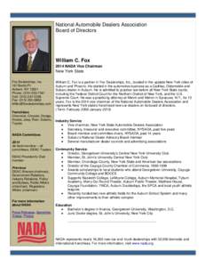 National Automobile Dealers Association Board of Directors William C. Fox 2014 NADA Vice Chairman