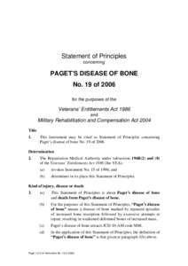 Statement of Principles concerning PAGET’S DISEASE OF BONE No. 19 of 2006 for the purposes of the