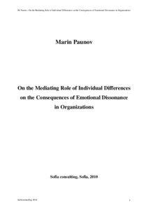 M. Paunov, On the Mediating Role of Individual Differences on the Consequences of Emotional Dissonance in Organizations  Marin Paunov