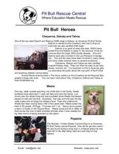 Pit Bull Rescue Central Where Education Meets Rescue Pit Bull Heroes Cheyenne, Dakota and Tahoe One of the top-rated Search and Rescue (SAR) dogs is Dakota, an American Pit Bull Terrier.