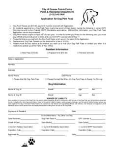 City of Grosse Pointe Farms Parks & Recreation Department[removed]Application for Dog Park Pass  