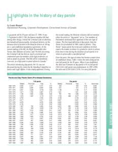 H  ighlights in the history of day parole by Louis Brunet1 Operational Planning, Corporate Development, Correctional Service of Canada