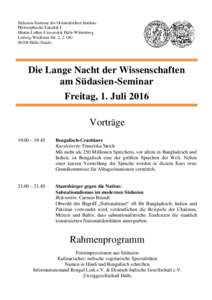 Südasien-Seminar des Orientalischen Instituts Philosophische Fakultät I Martin-Luther-Universität Halle-Wittenberg Ludwig-Wucherer-Str. 2, 2. OGHalle (Saale)