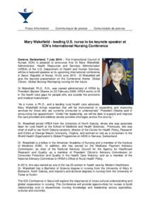 International Council of Nurses / Nursing / Health Resources and Services Administration / Office of Rural Health Policy / International Nurses Day / June Clark / Health / Year of birth missing / Mary Wakefield