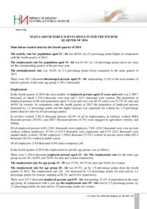 MAIN LABOUR FORCE SURVEY RESULTS FOR THE FOURTH QUARTER OF 2014 Main labour market data for the fourth quarter of 2014 The activity rate for population aged[removed]was 68.8%, by 0.2 percentage point higher in comparison