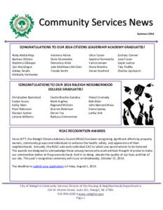 Community Services Summer 2014 Newsletter