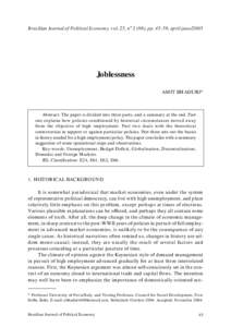 Brazilian Journal of Political Economy, vol. 25, nº 2 (98), pp[removed], april-june[removed]Joblessness AMIT BHADURI*  Abstract: The paper is divided into three parts, and a summary at the end. Part