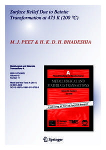 Surface Relief Due to Bainite Transformation at 473 K (200 °C) M. J. PEET & H. K. D. H. BHADESHIA  Metallurgical and Materials