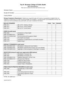 Fay W. Boozman College of Public Health MPH Biostatistics* *Must use for students who enter track Fall 2010 or later Advisee’s Name: _____________________________________________________ Student ID Number: ____________