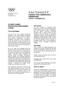 OGKM & THE LONDON 2012 DEBRIEFING UPDATE – NOVEMBER 2012 OLYMPIC GAMES KNOWLEDGE MANAGEMENT