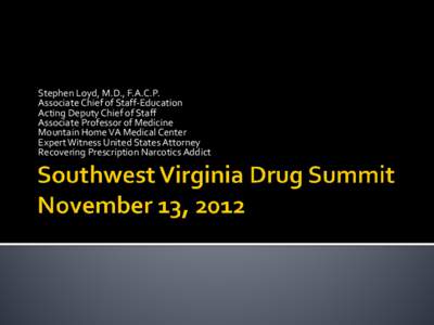 Southwest Virginia Drug Summit November 13, 2012