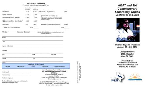 REGISTRATION FORM  WEAT and TNI Contemporary Laboratory Topics