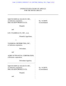 Case: , , ID: , DktEntry: 35-1, Page 1 of 22  UNITED STATES COURT OF APPEALS FOR THE NINTH CIRCUIT  S&H PACKING & SALES CO. INC.,