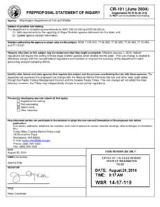 PREPROPOSAL STATEMENT OF INQUIRY  CR-101 (June[removed]Implements RCW[removed]Do NOT use for expedited rule making