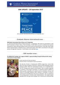 GWI UPDATE – 20 SeptemberGWI celebrates International Day of Peace on 21 September 2017. —