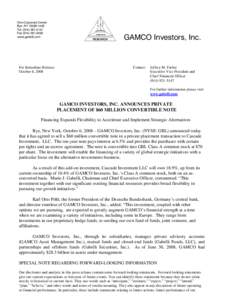 GAMCO Investors / Mario Gabelli / Financial services / Hedge fund / Karl Otto Pöhl / Forward-looking statement / Financial economics / Investment / Finance