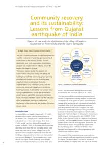 The Australian Journal of Emergency Management, Vol. 18 No. 2, May[removed]Community recovery and its sustainability: Lessons from Gujarat earthquake of India