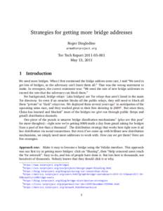 Strategies for getting more bridge addresses Roger Dingledine  Tor Tech ReportMay 13, 2011