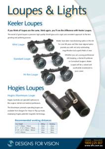 Loupes & Lights Keeler Loupes If you think all loupes are the same, think again, you’ll see the difference with Keeler Loupes. The secret of great loupes is precision high quality Schott glass and a rigid and consisten