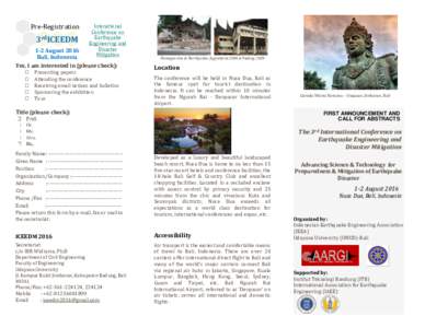 3rdICEEDM  Intenational Conference on Earthquake Engineering and