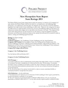 New Hampshire State Report State Ratings 2013 The Polaris Project annual state ratings process tracks the presence or absence of 10 categories of state statutes that Polaris Project believes are critical to a comprehensi