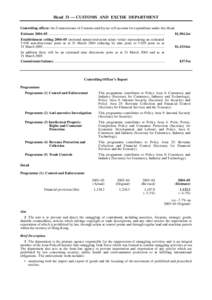 Head 31 — CUSTOMS AND EXCISE DEPARTMENT Controlling officer: the Commissioner of Customs and Excise will account for expenditure under this Head. Estimate 2004–05 .....................................................