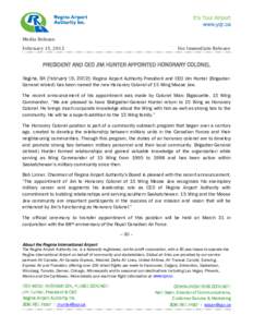 It’s Your Airport www.yqr.ca Media Release February 15, 2012  For Immediate Release