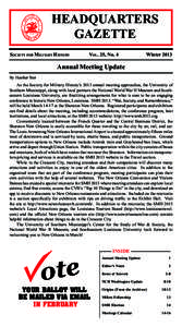 HEADQUARTERS GAZETTE SOCIETY FOR MILITARY HISTORY	VOL. 25, No. 4 Winter 2013
