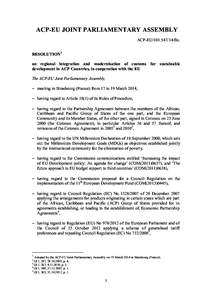 ACP-EU JOINT PARLIAMENTARY ASSEMBLY ACP-EU[removed]fin. RESOLUTION1 on regional integration and modernisation of customs for sustainable development in ACP Countries, in cooperation with the EU The ACP-EU Joint Parlia