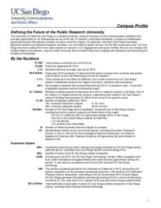 Campus Profile Defining the Future of the Public Research University The University of California, San Diego is a student-centered, research-focused, service-oriented public institution that provides opportunity for all.