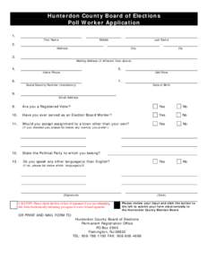 Hunterdon County Board of Elections Pollworker Application Form