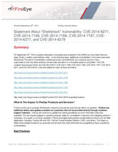 Statement About “Shellshock” Vulnerability: CVE,  CVE, CVE, CVE, CVE, and CVE