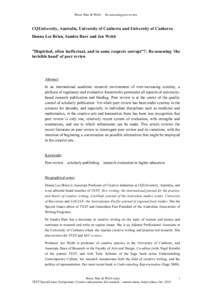 Brien, Burr & Webb  Re-assessing peer review CQUniversity, Australia, University of Canberra and University of Canberra Donna Lee Brien, Sandra Burr and Jen Webb