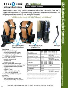 Surface Supplied Harnesses  PN[removed]SSH Manufactured by Aqua Lung, the SSH provides the Military and Commercial Diver with a rugged working harness for any tended diving application. The Molle on/off feature of the