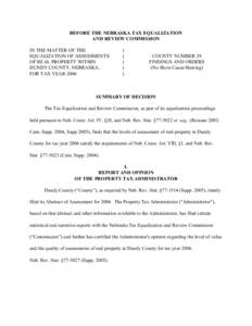 BEFORE THE NEBRASKA TAX EQUALIZATION AND REVIEW COMMISSION IN THE MATTER OF THE EQUALIZATION OF ASSESSMENTS OF REAL PROPERTY WITHIN DUNDY COUNTY, NEBRASKA,