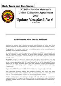 Rail, Tram and Bus Union  RTBU – PacNat Member’s Union Collective Agreement 2009