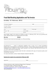 Food Stall Booking Application and Tax Invoice Sunday 15 February 2015 Company/Agency ABN