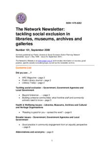 ISSNThe Network Newsletter: tackling social exclusion in libraries, museums, archives and galleries