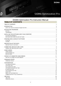 SIGMA Optimization Pro Instruction Manual  TABLE OF CONTENTS TABLE OF CONTENTS  1