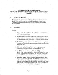 Memorandum of Agreement Klamath River/Lost River